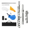 Flûte de Concert Cupronickel nickelé 16 trous C clé flûte Instrument à vent chiffon de nettoyage bâton gants Mini étui