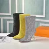 Fashion Women Designer Boots Amina Muaddi Pointed-toe Boots Martin Desert Boot Sequins Medal Coarse Non-Slip Winter Shoes Size US4-11 NO387