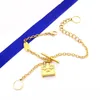 Europe America Fashion Petite Malle Necklace Bracelet Lady Womens Gold-color Metal Engraved V Initials Flower Iconic Pendant Chain Jewelry Sets M00568