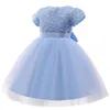 2022 abito da ballo con paillettes Flower Girls Abiti Sheer Neck Cap Maniche Applique Sash Perline Pizzo Tulle Tutu Infantile Festa di compleanno Abito da spettacolo