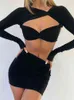 Cryptographic Elegant Fashion Long Sleeve Sexy Taglia Gonne a 2 pezzi set Lady Outfits Set abbinati Twist Crop Top e Skirts T220729