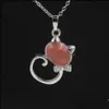 Pendant Necklaces New Lovely Cat Round Stones Turquoise Pink Quartz Charms Necklace For Women Men Gift Accessories Drop D Carshop2006 Dhj8Z