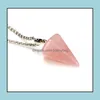 Pendant Necklaces Pendants Jewelry Natural Gemstone Necklace Crystal Healing Chakra Reiki Stone Hexagonal Prisme Cone Pendum Charm For Wom
