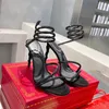 Fashion Designer Style Women's Sandals Sexy Open Toe Ankle Strap High Heels Rose Gold Snake Wrap Rhinestone High Heel Sandals Summer Top Quality Stiletto 35-41