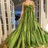 Feestjurken Aankomst A-lijn Green Satin Bustier Prom jurk Elegante Spagetti-bandjes Ruches Evening Plus Size Dressparty