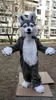 Costume della mascotte del cane Husky di pelliccia lunga grigia di Halloween Costume da pupazzo di lupo peloso Copricapo Volpe pelosa Abiti operati da sfilata di anime Set208H