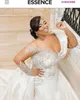 2022 Sexy Luxrious Arabic Mermaid Sexy Wedding Dresses Bridal Gowns Overskirts Plus Size Jewel Neck Illusion Crystal Beaded Lace Long Sleeves