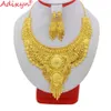 Adixyn Gold Color Brass India Fashion Necklace Earrings Jewelry Set for Women Girls African Ethiopian Dubai Parts N10087259T