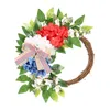 Decorative Flowers & Wreaths Independence Day Garland Decorated With Hydrangea Leaves Bowknot Welcome Door Sign Wreath For All SeasonsDecora