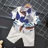 Kläder sätter märke Floral Baby Boy Gentleman Outfits kostym Kort ärm Toddler Bow Tie Shirt Toppar Röda shorts Summer Set Kids Clothesclothin