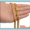 Цепи ожерелья подвески украшения из нержавеющей стали 18 тыс. Золото покрыто высокополированным кубинским ожерельем в Майами, мужчины, панк, 14 -мм бордюрная цепь двойной
