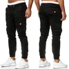 Calças masculinas Carga Homens Skinny Jeans Calças Elásticas Cintura Cordão Cinza Moda Streetwear Flap Bolsos Casual 2023Men's