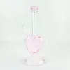 9inch Pink Heart Shape Glass Hookah Shisha Dab Rig Smoking Water Pipe Glass Bong