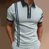 Men's Polos Fashion Summer Men's Shir Stripe Stitching High Quality Casual Short Sleeve Street Lapel Zipper T-ShirtMen's Men'sMen's