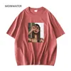 MOINWATER Abstrakte Druck T-shirts für Frauen Khaki Grün Baumwolle Kurzarm Sommer Tops Dame Übergroßen T-shirts MT21039 220328