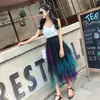 Skirts Gradient Color Irregular Mesh Skirt High Waist Bubble Woman Faldas Saias MulherSkirts