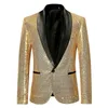 Mens Shiny Gold Sequin Glitter Blazer Jacket Fashion Shawl Collar One Button Suit Blazer Men Stage Singer Costume Homme 220801