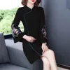 Frühling verbessert cheongsam weibliche alte hanfu retro chinesische stilkleid floral flare sleeve schnalle party dress frauen 220316