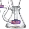 7 pouces Petits narguilés Klein Recycler Bongs Violet Vert Heady Tuyaux d'eau en verre Pomme de douche Perc Pipes à fumer 14mm Joint Dab Rigs avec bol