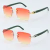 Wholesale Metal Rimless 8300816 Sunglasses Plaid Green Plank Unisex High quality Sunglasses C Decoration 18K Gold Frame Outdoor Design Classical Model glasses