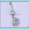 Navel Bell Button Rings Body Jewelry 26 Letter Style Charming Piercing Crystal Rhinestone Inlaid Belly Ring Stainless Steel Drop Delivery
