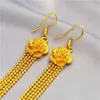Flower Beads Tassel Women Dangle Earrings 18k Yellow Gold Filled Pretty Lady Girls Jewelry Gift