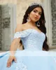 스카이 블루 볼 가운 Quinceanera 드레스 2022 오프 숄더 비즈 아플리케 스위트 16 드레스 멍청이 de 15 anos