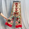 Nueva moda mujer alta cintura elástica nación estilo bohemio estampado flores pierna ancha pantalones largos sueltos pantalones SMLXL