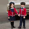 Одежда устанавливает детские корейская японская школьная униформа девочки мальчики красные свитера Топ -юбка брюки вязаная костюм ученики одежда хор Costumescl