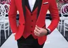 Men's Suits & Blazers 3 Pcs Red Mens With Black Shawl Lapel Party Costume Slim Fit Trajes Para Hombrefor Wedding Prom (acket+Pants+Vest)