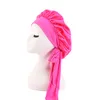 Fashion Women Solid Color Nightcap Wide Elastic Satin Ribbon Knotted Round Hat Home Hair Care Sleep Caps Turban Bonnet