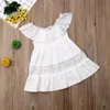 Robes de fille pudcoco est la mode pour tout-petit bébé fille d'été robe d'épaule couleur solide en dentelle fleur fête