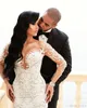 2022 Lyx Arabiska Mermaid Bröllopsklänningar Dubai Sparkly Crystals Långärmade Brudklänningar Court Tåg Tulle Kjol Robes de Mariée DHL