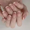 Falska naglar falsk fransk manikyr 24st midi press på gradient rosa söt stil full täckning självhäftande nagelbal