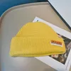 Koreanische Mode Alphabet Wolle Hut Herbst und Winter aus der Straße lässig kleine Lederetikett gestricktem Hut Kaltes Hut