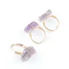 With Side Stones Finger Rings Natural Amethyst Stone Women Irregular Wire Wrap Healing Gold-color Resizable Ring Jewelry DX3095