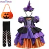 Filles Fantaisie Citrouille Halloween Robe Enfants Cosplay Bat Imprimer Sorcière Costume Festival Fête Robe De Bal Enfants Princesse 220817