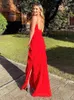 V-ausschnitt Backless Maxi Kleid Frauen Elegante Party Rüschen Sommer Ärmellose Sexy Club Strand Split Bodycon Kleider Frau 2022 Neue T220816