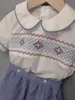 Zestawy odzieży Dzieci Boutique chłopiec ręcznie robiony haftowany zestaw niebieski bawełniany krótkie rękawy Babi urodziny eid sukienka chrzcąca