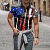 Polos pour hommes Chemises surdimensionnées pour hommes T-shirts décontractés d'été à manches courtes Jour de l'Indépendance Drapeau américain T-shirt à revers mèche