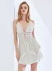 Twotwinstyle Ruffle Trim Print Dot Women's Dress v Neck Neckeseveless High WAISTセクシードレス女性ファッション服220523