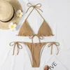 Lato Sexy Solid Mirco Bikini Zestawy Kobiety Tie String String Stringi Swimsuit Kobiet Bandaż Kostium Kąpielowy Brazryjska Swimwear Biquini S-XL