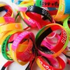 60PCS Whole Letter Print Silicone Bracelet Lot Love Friendship Design Wristband Fashion Lady Men Women Rubber Band Jewelry