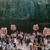 Dekoracje ślubne 60 szt. Wystrój balony różowe złoto + balony konfetti z wstążką Rosegold na imprezy | Balon ślubny