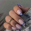False Nails with Blue Water Drop Design Detachable Middle Long Ellipse Wearable Full Cover Nail Tips Press on 0616