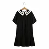 플러스 사이즈 드레스 드레스 레이스 칼라 짧은 소매 쉬폰 여름 2022 블랙 우아한 캐주얼 여성 5XL