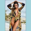 Swim Wear Sports Outdoors Sexy Printing Long Sleeve Er Up Women S Designer Bathing Suit Two Piece Set One V Neck Swimsuit S5981764