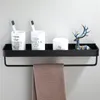 Étagère noire de salle de bains avec porte-serviettes, étagères d'angle en aluminium, porte-serviettes avec crochet, porte-shampooing, support de rangement de cuisine 220527