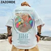 ZAZOMDE Harajuku camiseta de gran tamaño hombres verano fresco unisex tops hip hop divertido impresión camiseta casual algodón camiseta streetwear suelto 220513