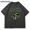 Gonthwid tshirts broderi svamp lapptäcke korta ärm tees skjortor streetwear hip hop hajujuk casual bomull lösa toppar 220527